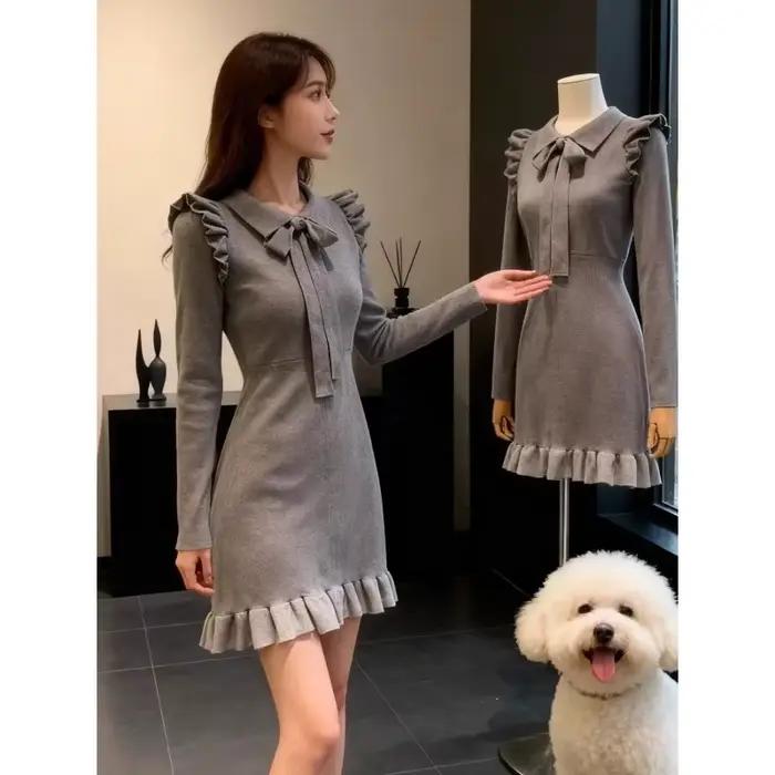 Robe tricotée à manches longues, coupe ajustée, haut de gamme, tempérament automne-hiver, Style coré