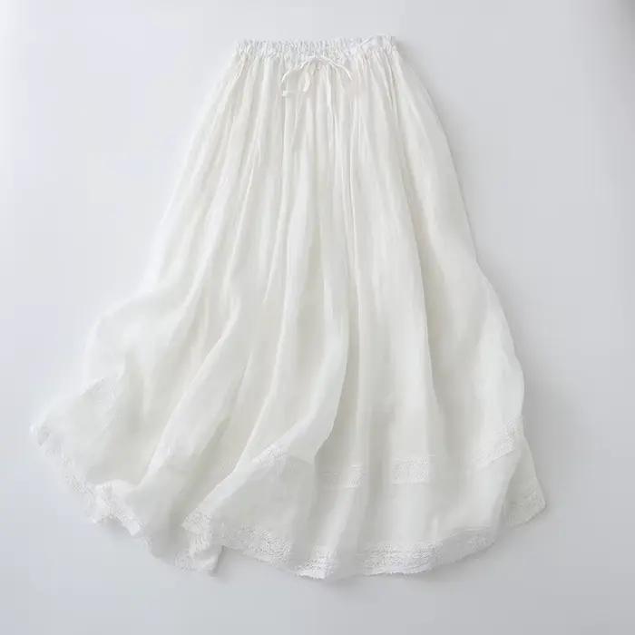 Jupe longue Double couche à taille élastique pour femmes, Style rétro, jupe fine brodée, printemps é