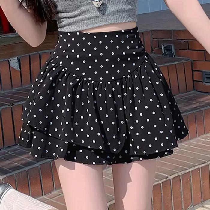 Jupe à pois pour femme, nouvelle collection été 2026, courte, taille haute, coupe trapèze, style tut