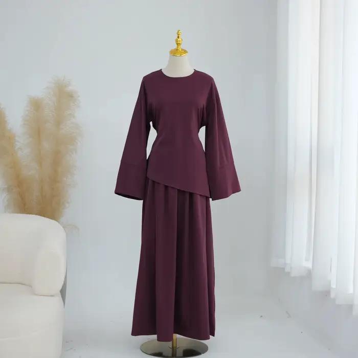 Ensemble 2 Pièces Haut et Jupe pour Femme, Tenue de Fête Musulmane, Blouse et Jupe, avec Ceintures, 