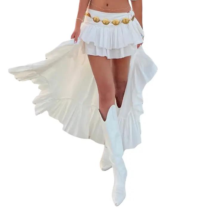 Jupe fluide à volants irréguliers pour femmes, bande élastique, taille fluide, jupe midi blanche, st
