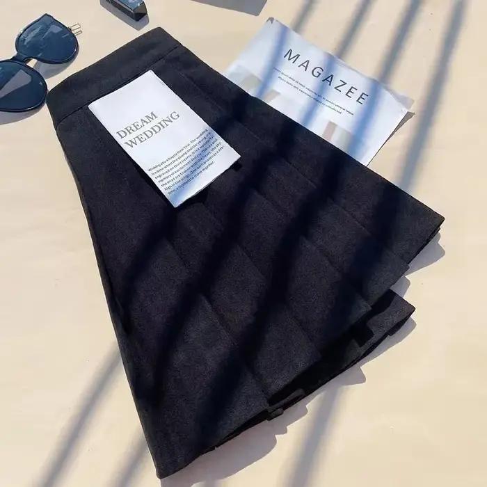 Jupes plissées en fausse laine pour femmes Y2K automne hiver taille haute Preppy laine Jk jupe de da