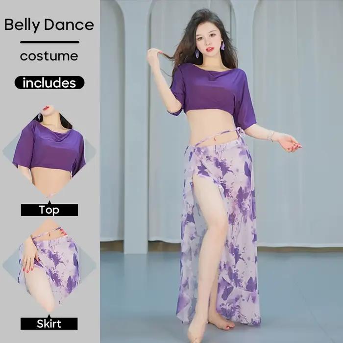 Costumes de spectacle de danse du ventre, haut et jupe à fente unique pour femmes, Costume de specta