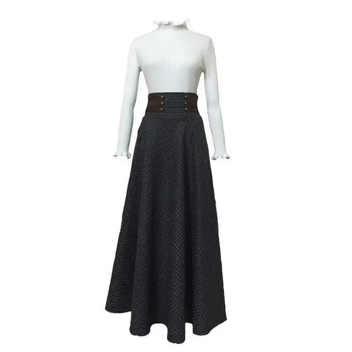 Jupe longue élégante pour femme, style français printemps-été, chic, mode coréenne, rétro, à carreau