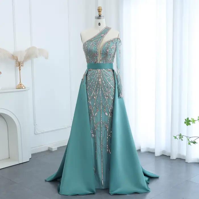 Sharon Said luxe Turquoise une épaule robe de soirée avec surjupe pour les femmes de mariage robe de