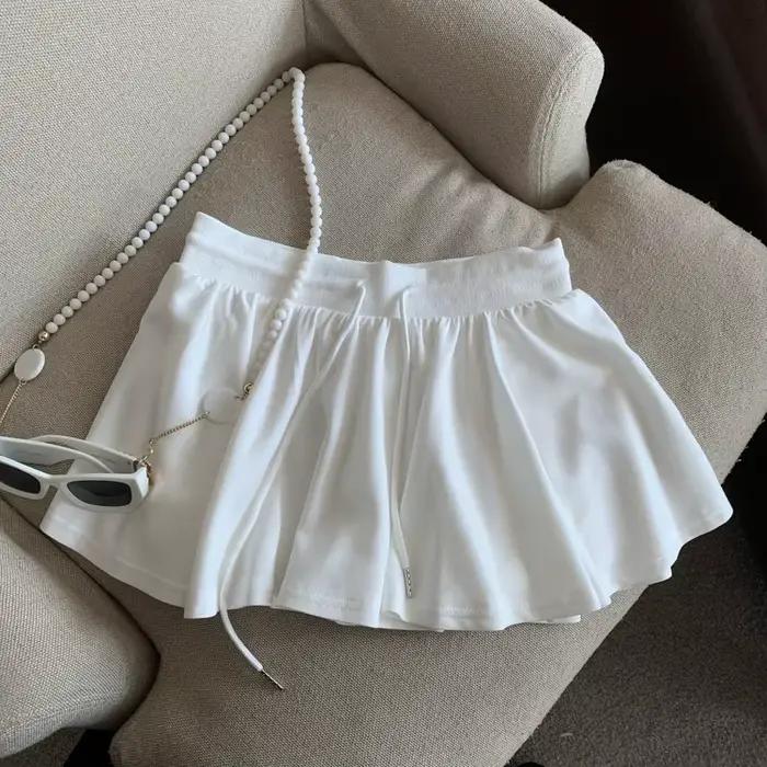 Été femmes sport une ligne jupes pour femmes été taille haute cordon solide Mini jupes femme douce t