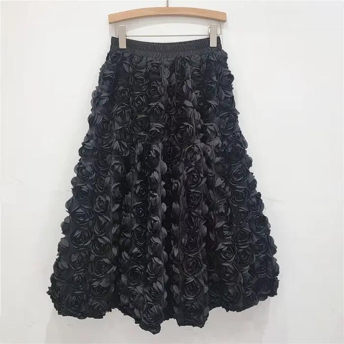 Semi-jupe française à fleurs tridimensionnelles pour femmes, taille haute, grande balançoire, mode d