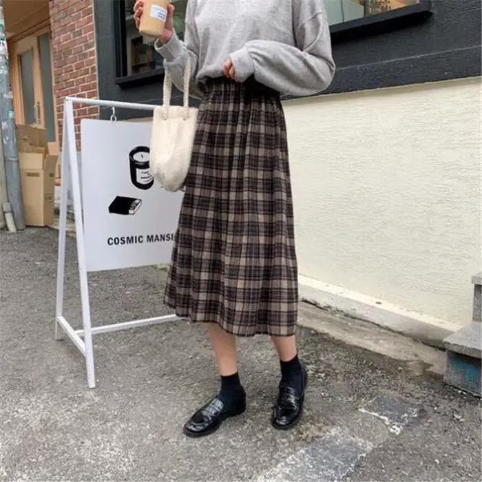 Jupe longue plissée en laine pour femmes, Vintage, taille haute, grande taille, automne hiver, Haraj