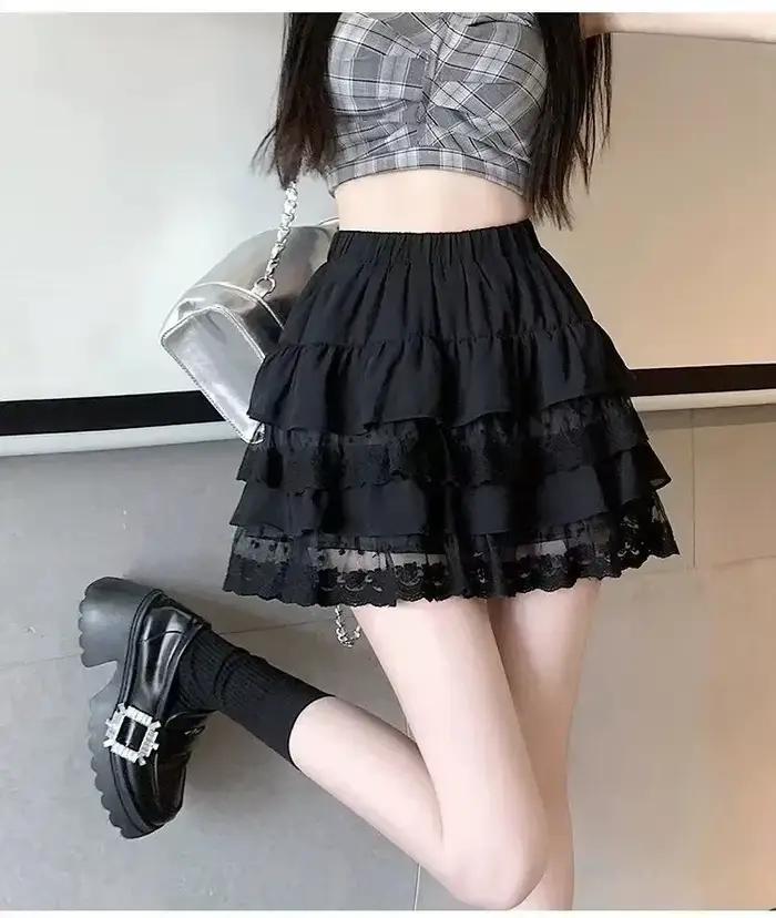 Vêtements japonais Kawaii, jupe trapèze plissée en dentelle blanche, taille haute, pour fêtes d'été 