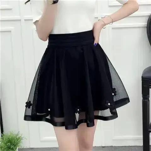 Mini jupe trapèze plissée en tulle élastique pour femme, maille trapèze, streetwear élégant, mode co