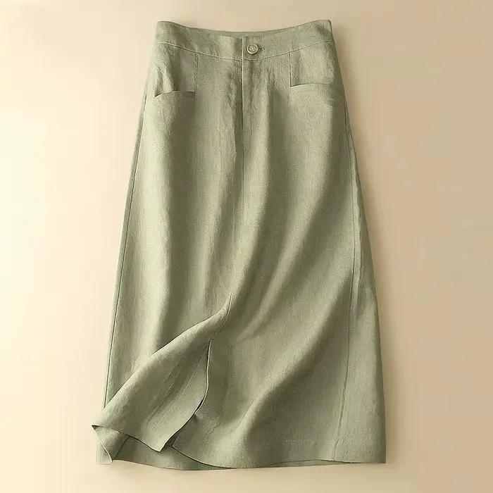 Nouvelle arrivée, jupe en lin mi-longue, jupe courte pour femme, style artistique rétro, décontracté