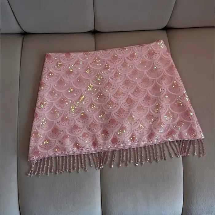 Mini-jupe sexy à sequins pour femme, coupe ajustée, ourlet à franges, taille haute, style bodycon, n
