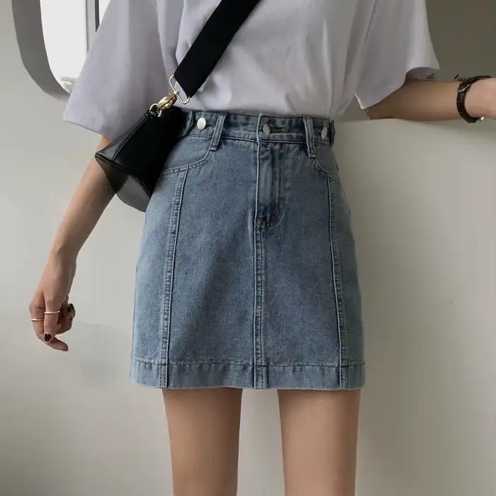 Jupe en jean taille haute A-Line pour femmes, été, printemps, 2024