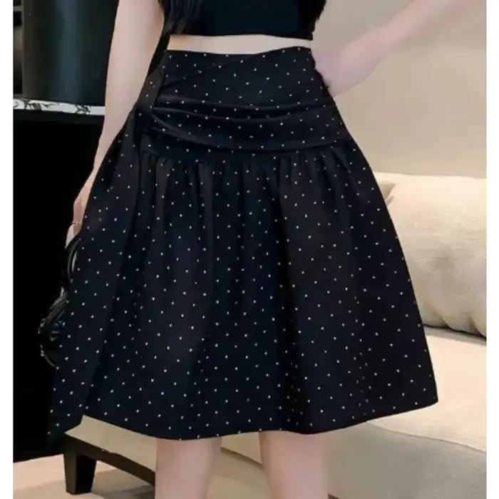 Jupe à pois pour femme, coupe trapèze, collection été 2026, jupe mi-longue évasée style parapluie