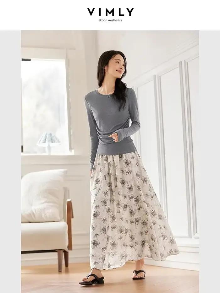 Jupe longue VIMLY pour femme à imprimé floral, collection automne 2026, élégante, pour le bureau, co