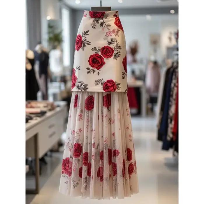 Subculturel élégant Vintage Rose imprimé jupe pour femmes été taille mince jupes moulantes 2026 nouv