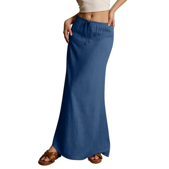 Femmes Maxi jupe cordon a-ligne couleur unie longue Maxi jupe moulante longue jupe plage femmes lois