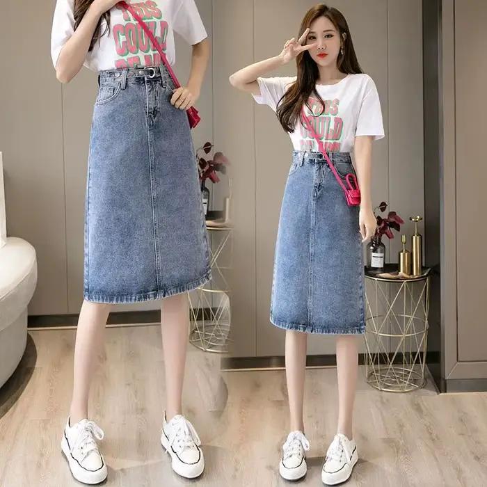 Jupe en jean élastique pour femme, jupes en jean pour femme, mince, taille élastique, luxe, vintage 