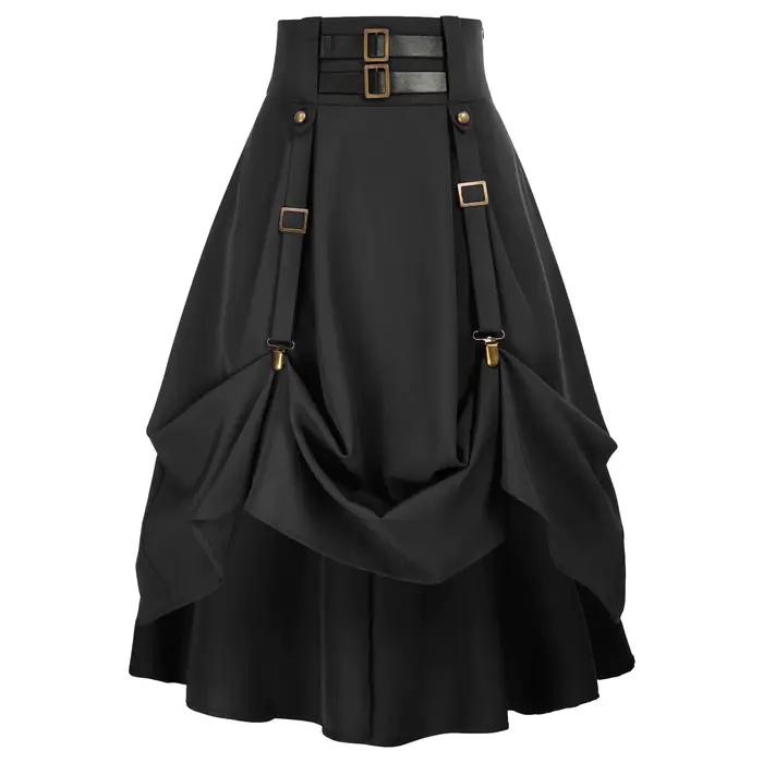 Jupe gothique Steampunk pour femmes, jupe médiévale victorienne avec boucle de ceinture, haute et ba