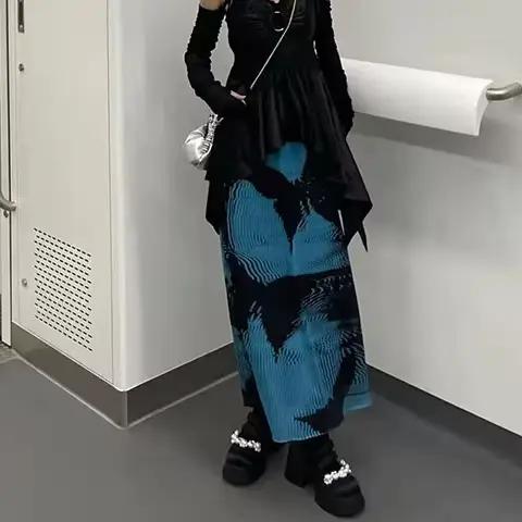 Jupes d'été pour femmes, teinture par nouage, Midi, taille haute, Design de ligne a, Style chinois, 