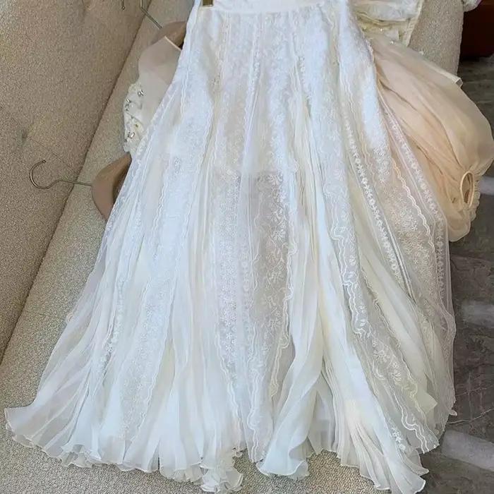 Jupe en dentelle, jupe française, jupe en maille pour femme, jupe en forme de A, printemps