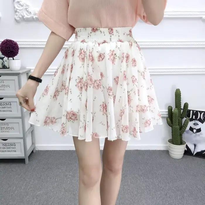 Mini jupe trapèze en mousseline de soie à pois blancs pour femmes, taille haute, mode coréenne, vint