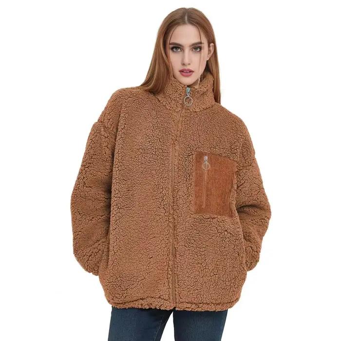 Veste polaire à manches longues pour femme, manteaux Sherpa zippés, coupe ample, vêtements d'extérie