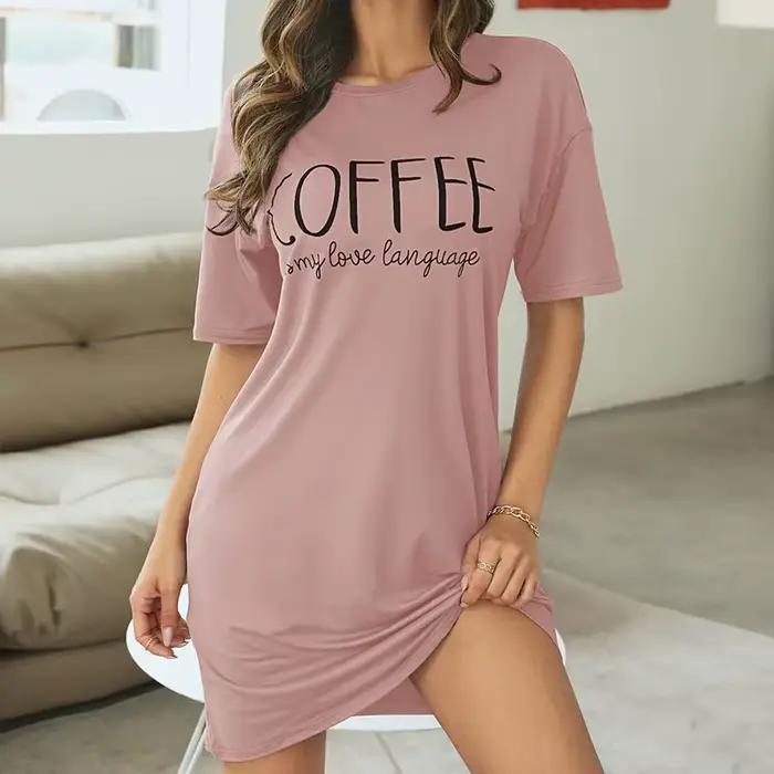 Lait soie chemise de nuit femmes chemise de nuit à manches courtes Cartoon chemises de nuit doux