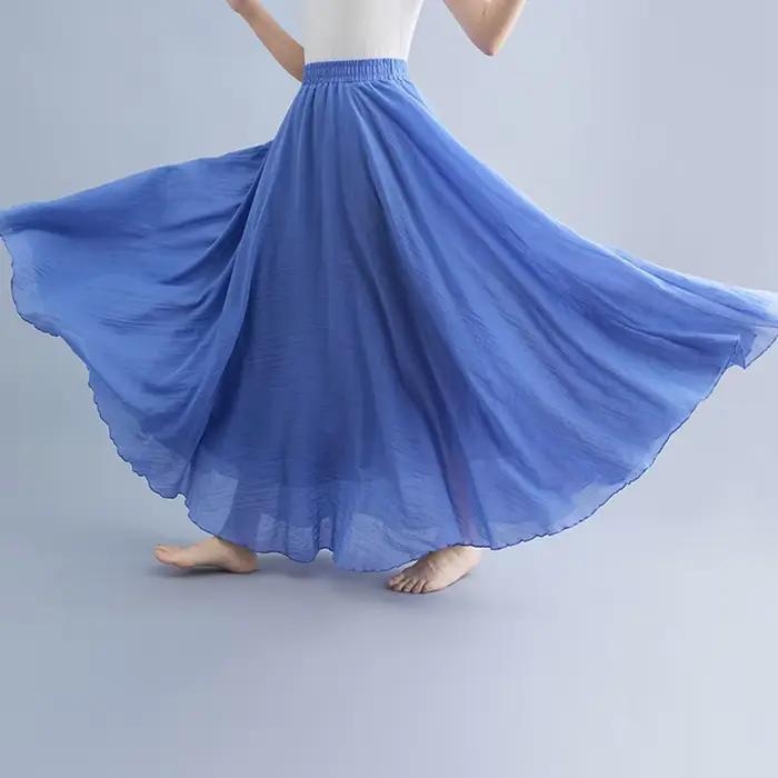 Jupe longue de plage en coton et lin pour femme, style Boho, vintage, décontractée, couleur unie, li