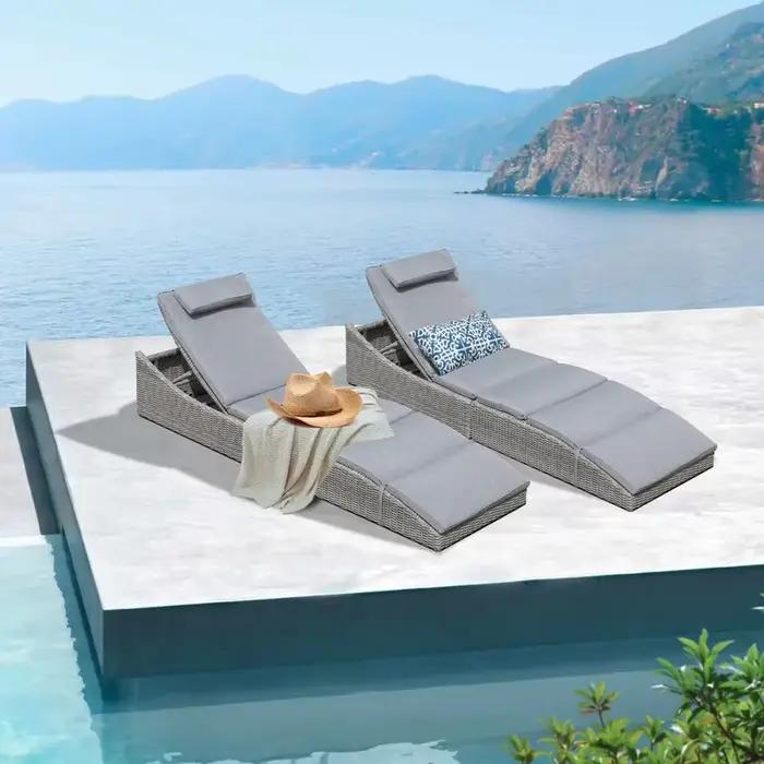 Luxe extérieur jardin Patio rotin fronde chaise longue soleil pliant inclinable salon en plastique o