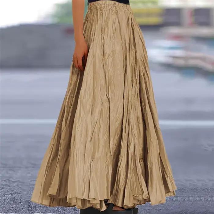 Jupe trapèze plissée à la mode printemps été nouvelle jupe mi-longue de couleur unie pour femmes ave