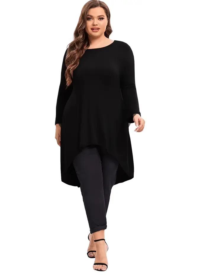 Tunique ample à manches longues pour femmes, grande taille, chemisier, Long, coupe basse, évasée, gr