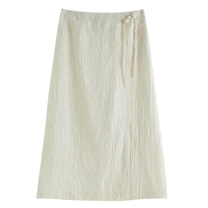 ZIQIAO nouvelles jupes de style chinois pour femme 2023 été Niche Design a-ligne jupe mi-longue 23ZQ