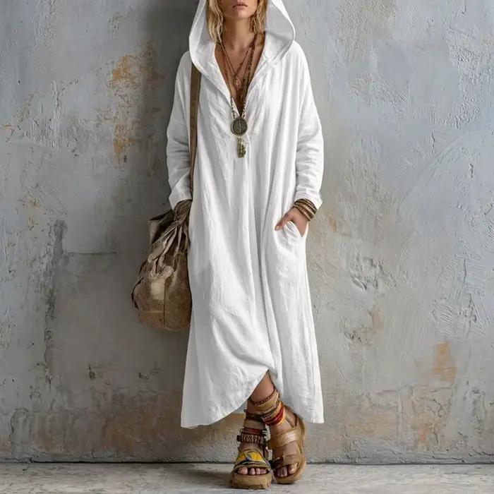 Robe longue à capuche bohème pour femme, nouvelle collection printemps-automne, ample, à manches lon