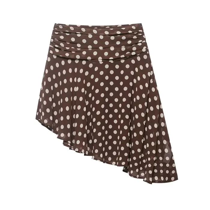 Jupe asymétrique à pois pour femmes, avec taille haute et fermeture éclair latérale, jupes d'été pou