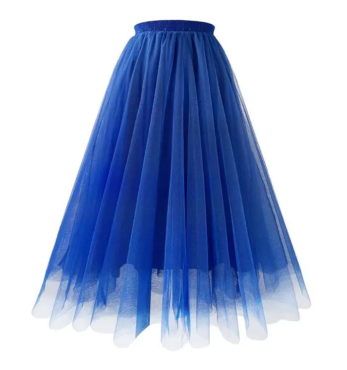 Jupe trapèze plissée en gaze de maille, vêtements de bal Kawaii pour femmes, taille haute, rose, bla