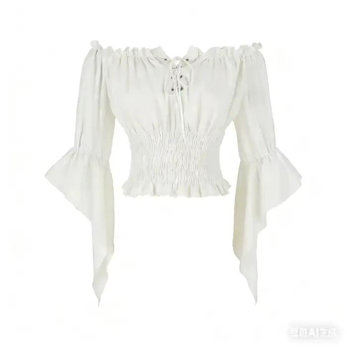 Jupe mi-longue vintage à double couche, style Renaissance, boutonnée, taille haute, à volants, pour 