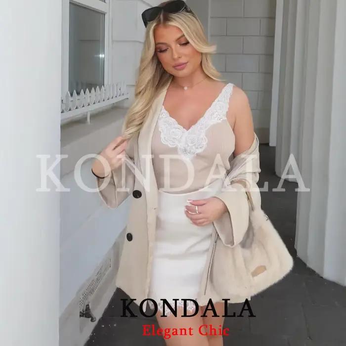KONDALA Jupe-culotte mini élégante pour femme avec ourlet en dentelle, coupe trapèze, tendance, mode
