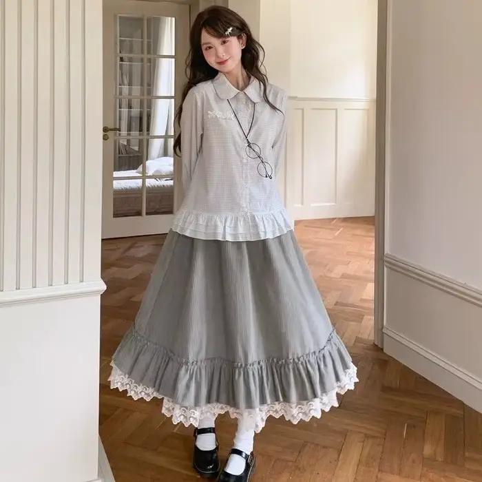 Jupes Ezgaga pour femmes, style preppy, patchwork en dentelle, taille haute, mode vintage, élégante,