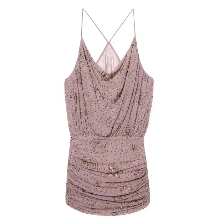 Robe moulante pour femme, robe courte à paillettes et volants, robe de soirée sans manches pour l'ét