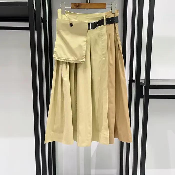 Jupe plissée mi-longue pour femme, 2 couleurs, avec ceinture détachable et pochette de taille, desig