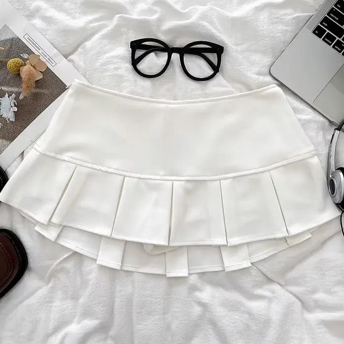 Mini jupe plissée taille basse noire Y2K, avec short intégré, Micro mini-jupe pour femmes et adolesc