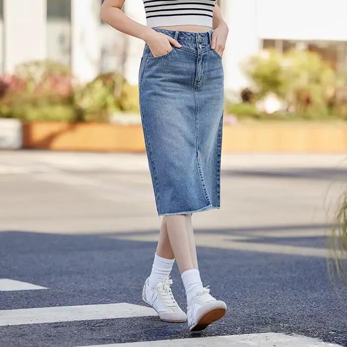 SEMIR-Jupe en jean pour femme, taille haute, fente latérale, nouvelle collection printemps 2024