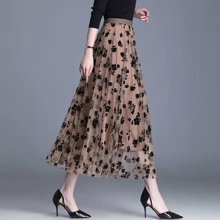 Femmes maille jupe mode crochet fleur ample Midi jupe élégante femme décontracté tout Match jupes ét