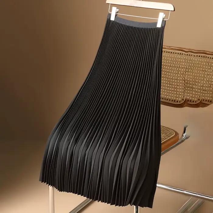 Femmes jupe Satin couleur unie jupe plissée mince taille haute a-ligne jupe mode jupe dames décontra