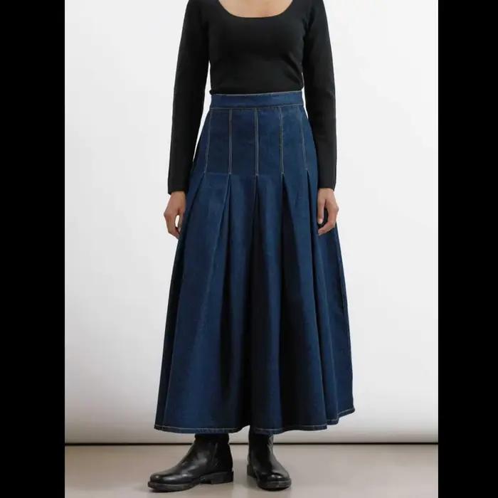 Jupe en jean plissée taille haute pour femmes grandes tailles, élégante, en denim délavé, avec ferme
