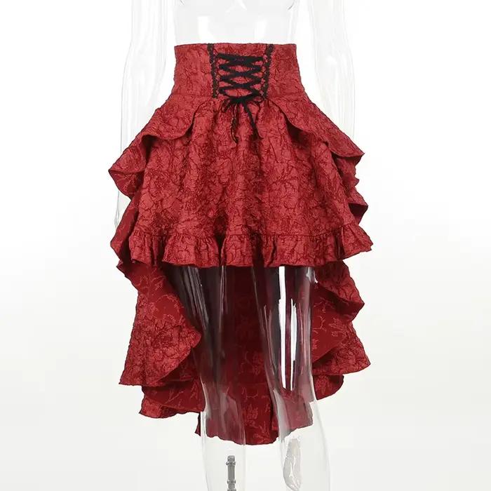 Jupe gothique rétro taille haute pour femme, queue swmatte, Steampunk vintage, à lacets, jupes haute