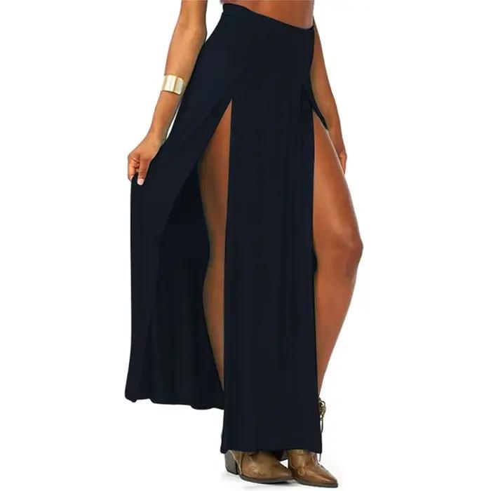 Nouveauté taille haute Sexy femmes Double fentes été solide longue Maxi jupe en gros 51 cadeaux de s
