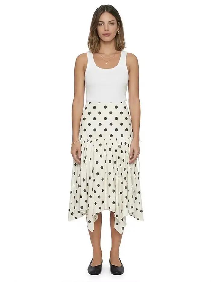 Willshela – jupe mi-longue plissée asymétrique à pois pour femmes, jupe Vintage taille haute avec fe