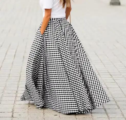 Jupe élégante et décontractée pour femme, taille haute, longue, style rétro, pour les vacances ou le